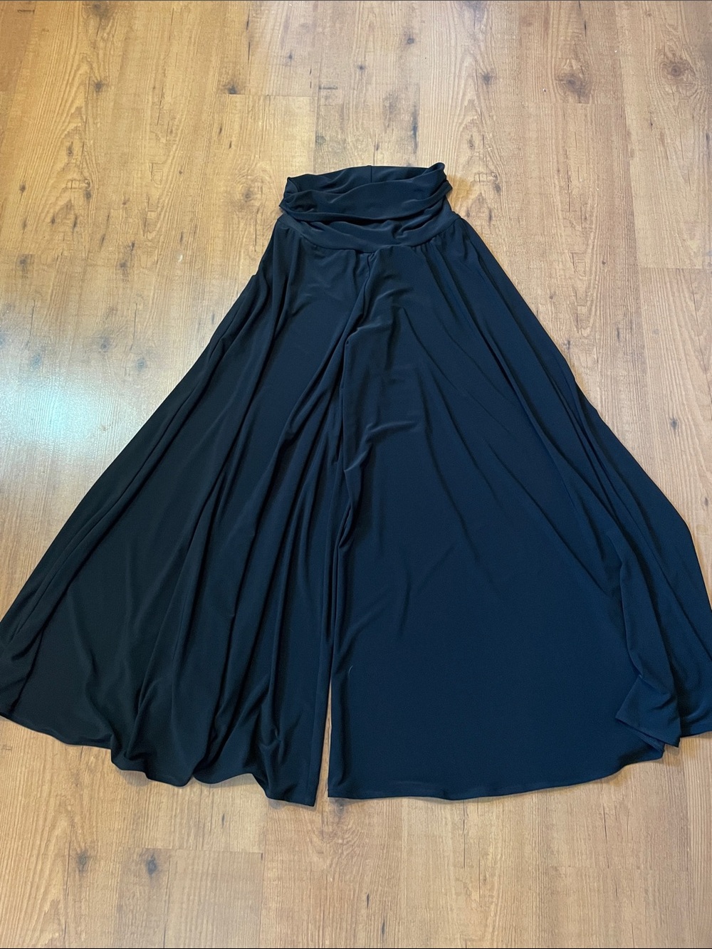 Sympli Black Fold-Over Waist Palazzo Pants